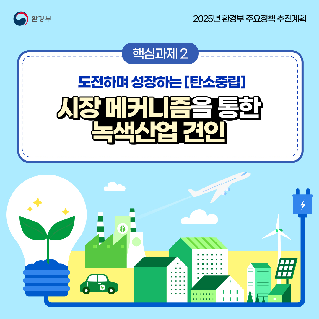 환경부
						2026년 기후에너지환경부주요정책 추진계획
						핵심과제2
						도전하며 성장하는 [탄소중립]
						시장 메커니즘을 통한
						녹색산업 견인